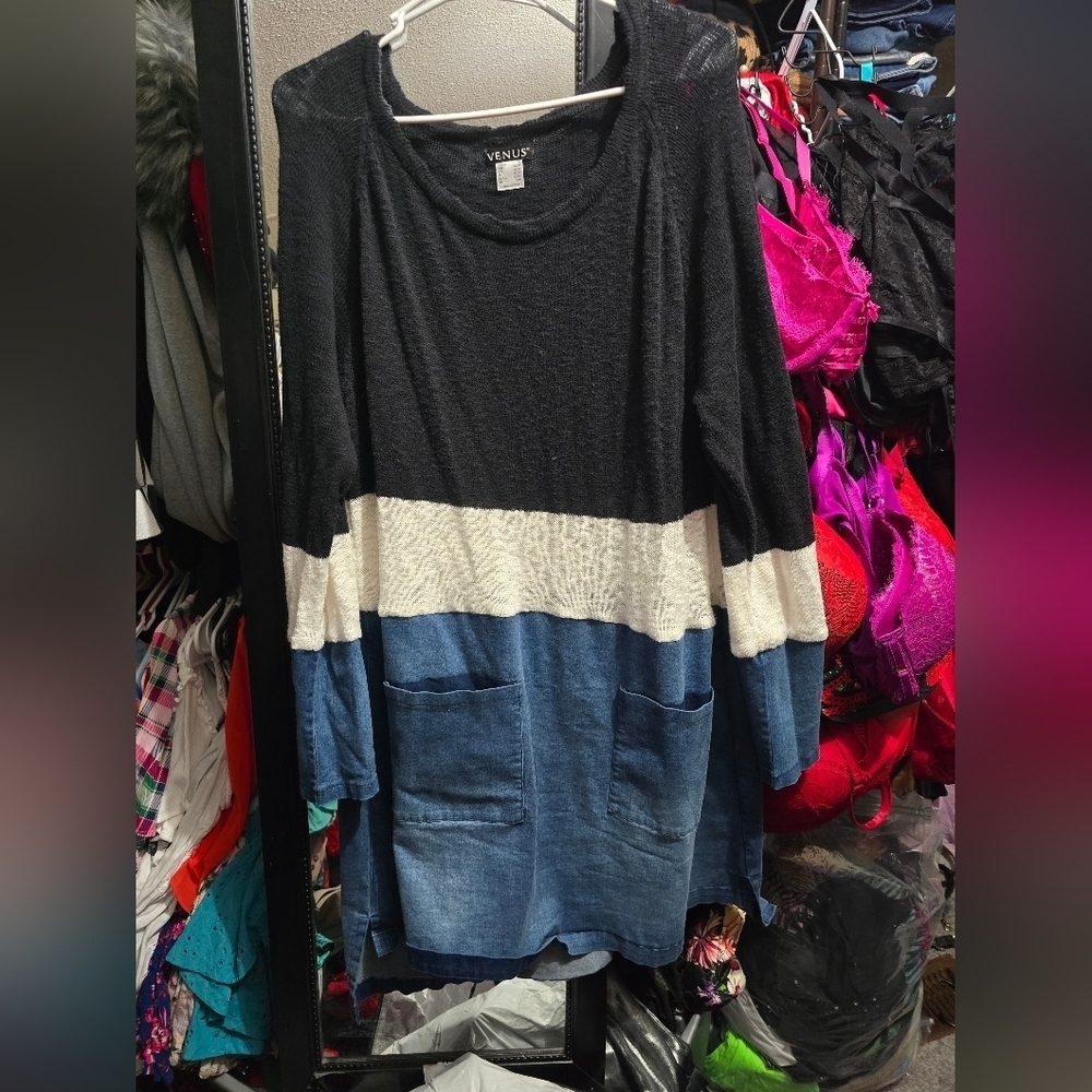 Venus Colorblock Denim/swearer Dress Size 1x Fits 18